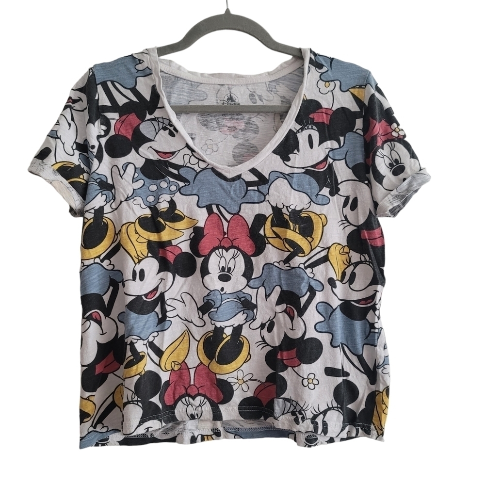Disney Women Small‎ Minnie Mouse Through the Years Short Sleeve Boxy Shirt